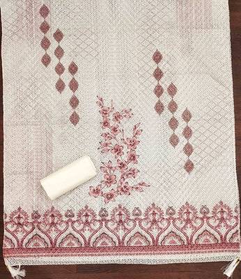 brown cotton blend embroidered unstitched dressmaterials 3 pair top bottom dupptaa 3