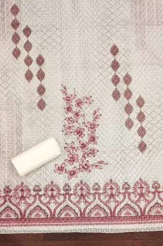 brown cotton blend embroidered unstitched dressmaterials 3 pair top bottom dupptaa