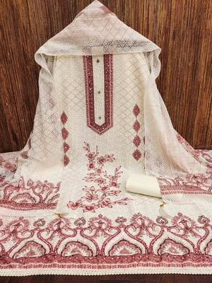 brown cotton blend embroidered unstitched dressmaterials 3 pair top bottom dupptaa 4