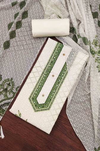 green cotton blend embroidered unstitched dressmaterials 3 pair top bottom dupptaa