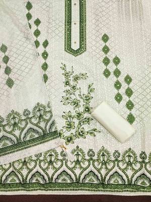 green cotton blend embroidered unstitched dressmaterials 3 pair top bottom dupptaa 2