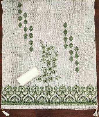 green cotton blend embroidered unstitched dressmaterials 3 pair top bottom dupptaa 3