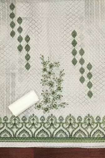 green cotton blend embroidered unstitched dressmaterials 3 pair top bottom dupptaa
