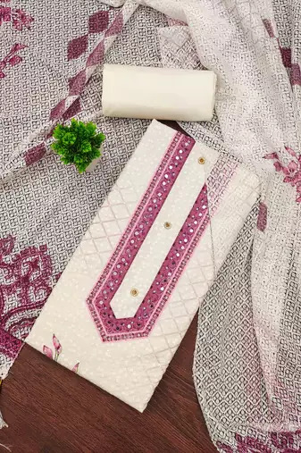 pink cotton blend embroidered unstitched dressmaterials 3 pair top bottom dupptaa