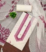 pink cotton blend embroidered unstitched dressmaterials 3 pair top bottom dupptaa