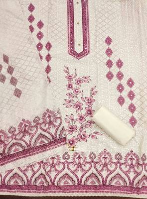 pink cotton blend embroidered unstitched dressmaterials 3 pair top bottom dupptaa 2