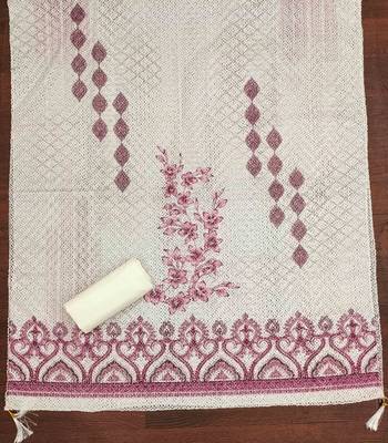 pink cotton blend embroidered unstitched dressmaterials 3 pair top bottom dupptaa 3