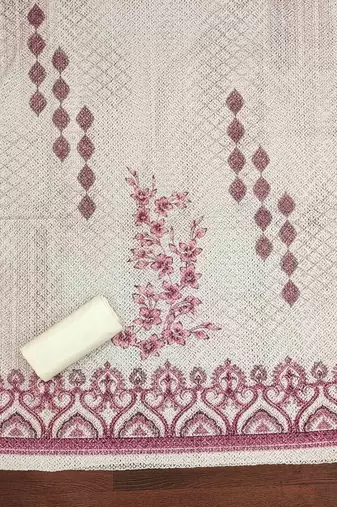 pink cotton blend embroidered unstitched dressmaterials 3 pair top bottom dupptaa