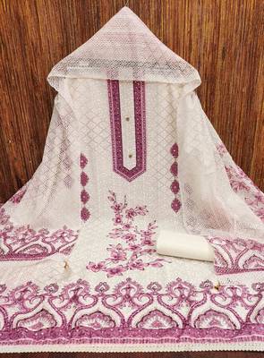 pink cotton blend embroidered unstitched dressmaterials 3 pair top bottom dupptaa 4