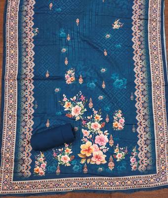 Blue silk embroidered unstitched dressmaterials 3 pair top bottom dupptaa 3
