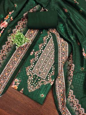 Green silk embroidered unstitched dressmaterials 3 pair top bottom dupptaa 1
