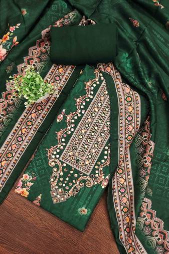 green silk blend embroidered unstitched dressmaterials 3 pair top bottom dupptaa