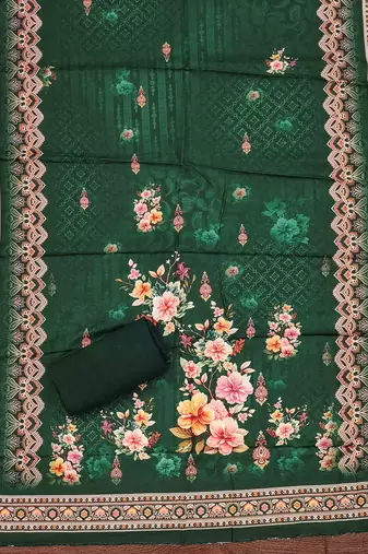 green silk blend embroidered unstitched dressmaterials 3 pair top bottom dupptaa