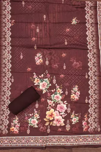 maroon silk blend embroidered unstitched dressmaterials 3 pair top bottom dupptaa