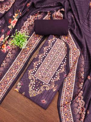 Purple silk embroidered unstitched dressmaterials 3 pair top bottom dupptaa 1