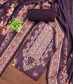 Purple silk embroidered unstitched dressmaterials 3 pair top bottom dupptaa