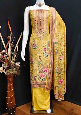 Musturd silk embroidered unstitched dressmaterials 3 pair top bottom dupptaa 2