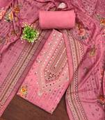 Pink silk embroidered unstitched dressmaterials 3 pair top bottom dupptaa