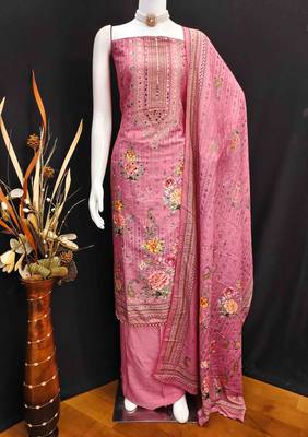 Pink silk embroidered unstitched dressmaterials 3 pair top bottom dupptaa 2