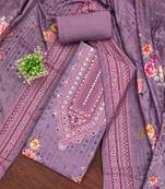 Purple silk embroidered unstitched dressmaterials 3 pair top bottom dupptaa