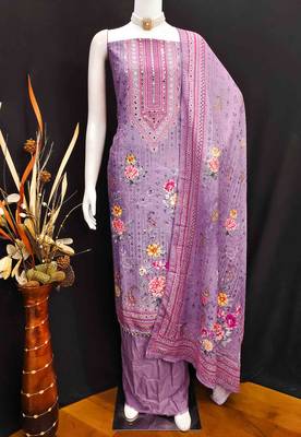 Purple silk embroidered unstitched dressmaterials 3 pair top bottom dupptaa 2