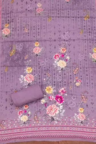 purple silk blend embroidered unstitched dressmaterials 3 pair top bottom dupptaa