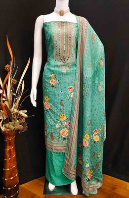 Indigo silk embroidered unstitched dressmaterials 3 pair top bottom dupptaa 2