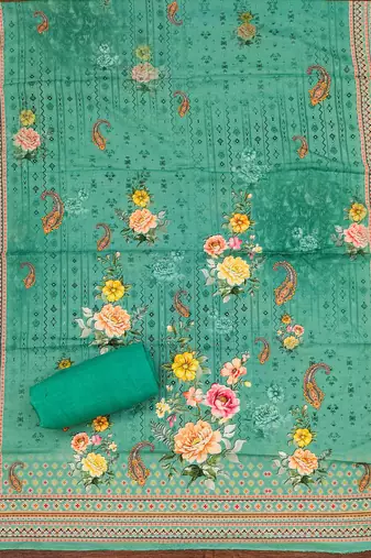 indigo silk blend embroidered unstitched dressmaterials 3 pair top bottom dupptaa