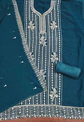 aqua georgette embroidered unstitched dressmaterials 3 pair top bottom dupptaa 2