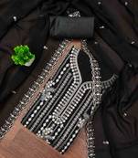 black georgette embroidered unstitched dressmaterials 3 pair top bottom dupptaa
