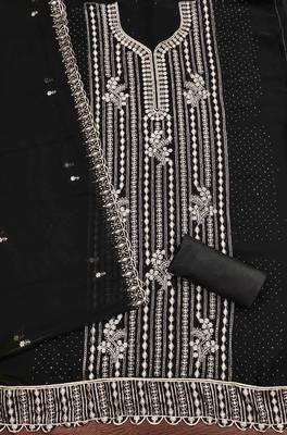 black georgette embroidered unstitched dressmaterials 3 pair top bottom dupptaa 3