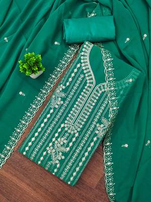 indigo georgette embroidered unstitched dressmaterials 3 pair top bottom dupptaa 1