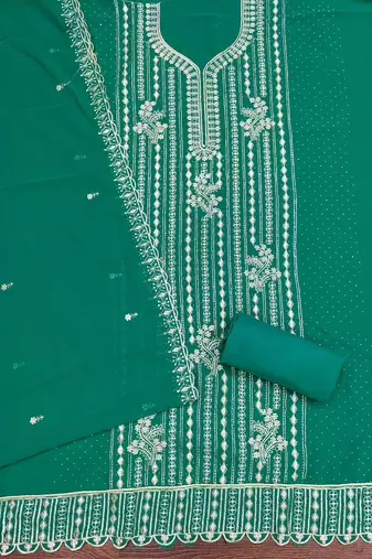 indigo georgette embroidered unstitched dressmaterials 3 pair top bottom dupptaa