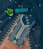 aqua georgette embroidered unstitched dressmaterials 3 pair top bottom dupptaa