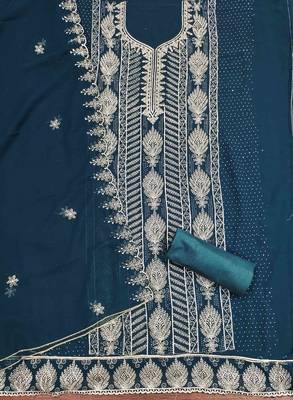 aqua georgette embroidered unstitched dressmaterials 3 pair top bottom dupptaa 2