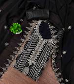 black georgette embroidered unstitched dressmaterials 3 pair top bottom dupptaa