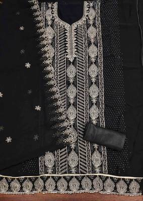 black georgette embroidered unstitched dressmaterials 3 pair top bottom dupptaa 2