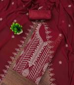 maroon georgette embroidered unstitched dressmaterials 3 pair top bottom dupptaa