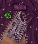 purple georgette embroidered unstitched dressmaterials 3 pair top bottom dupptaa