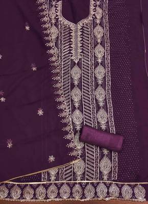 purple georgette embroidered unstitched dressmaterials 3 pair top bottom dupptaa 3