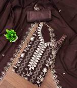 Brown georgette embroidered unstitched dressmaterials 3 pair top bottom dupptaa