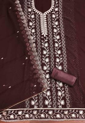 Brown georgette embroidered unstitched dressmaterials 3 pair top bottom dupptaa 3
