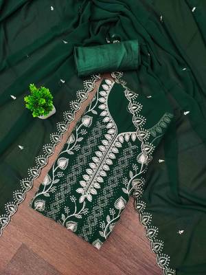 Green georgette embroidered unstitched dressmaterials 3 pair top bottom dupptaa 1
