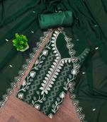 Green georgette embroidered unstitched dressmaterials 3 pair top bottom dupptaa