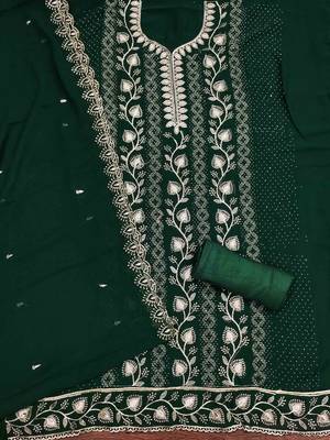 Green georgette embroidered unstitched dressmaterials 3 pair top bottom dupptaa 2