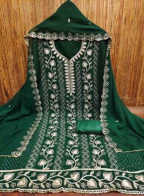 Green georgette embroidered unstitched dressmaterials 3 pair top bottom dupptaa 3