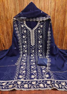 Purple georgette embroidered unstitched dressmaterials 3 pair top bottom dupptaa 2