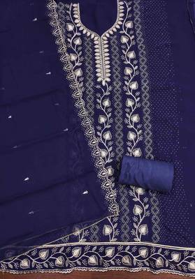 Purple georgette embroidered unstitched dressmaterials 3 pair top bottom dupptaa 3