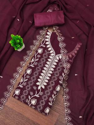 Multi georgette embroidered unstitched dressmaterials 3 pair top bottom dupptaa 1