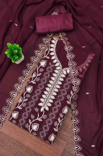 Multi georgette embroidered unstitched dressmaterials 3 pair top bottom dupptaa
